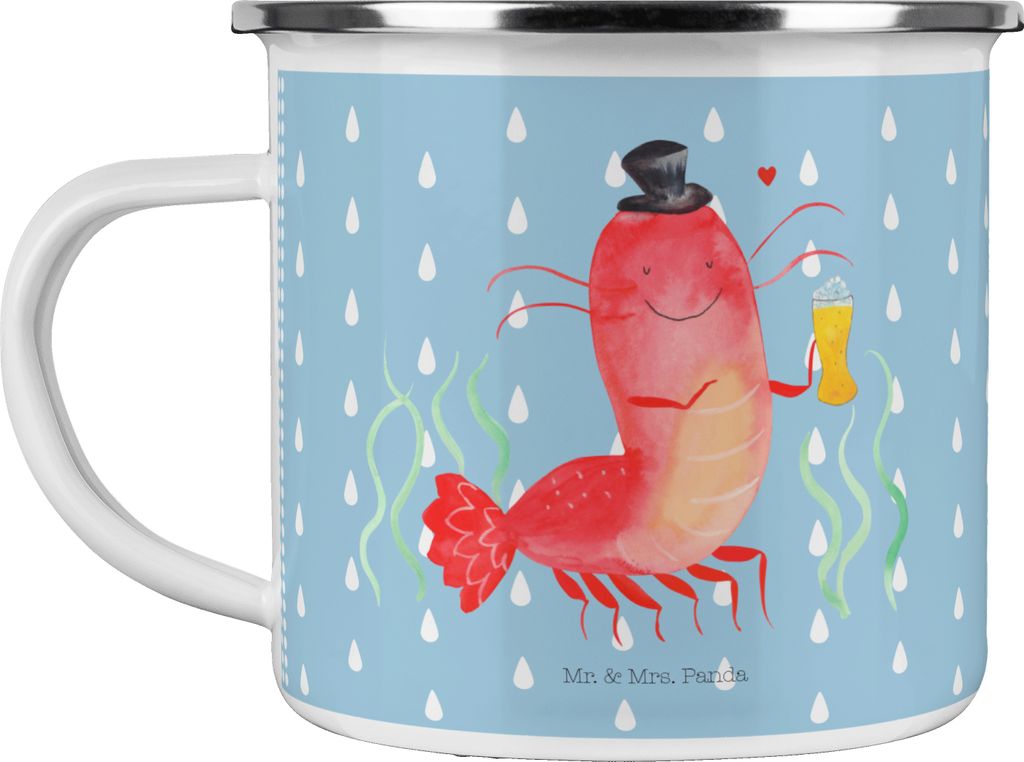 Mr. & Mrs. Panda Teetasse Hummer Weizen - Blau Pastell - Geschenk, Emaille Becher, Kaffeepott, Pott, Tasse, Bier, Garnelen, Reisebecher, Meer, Gast...