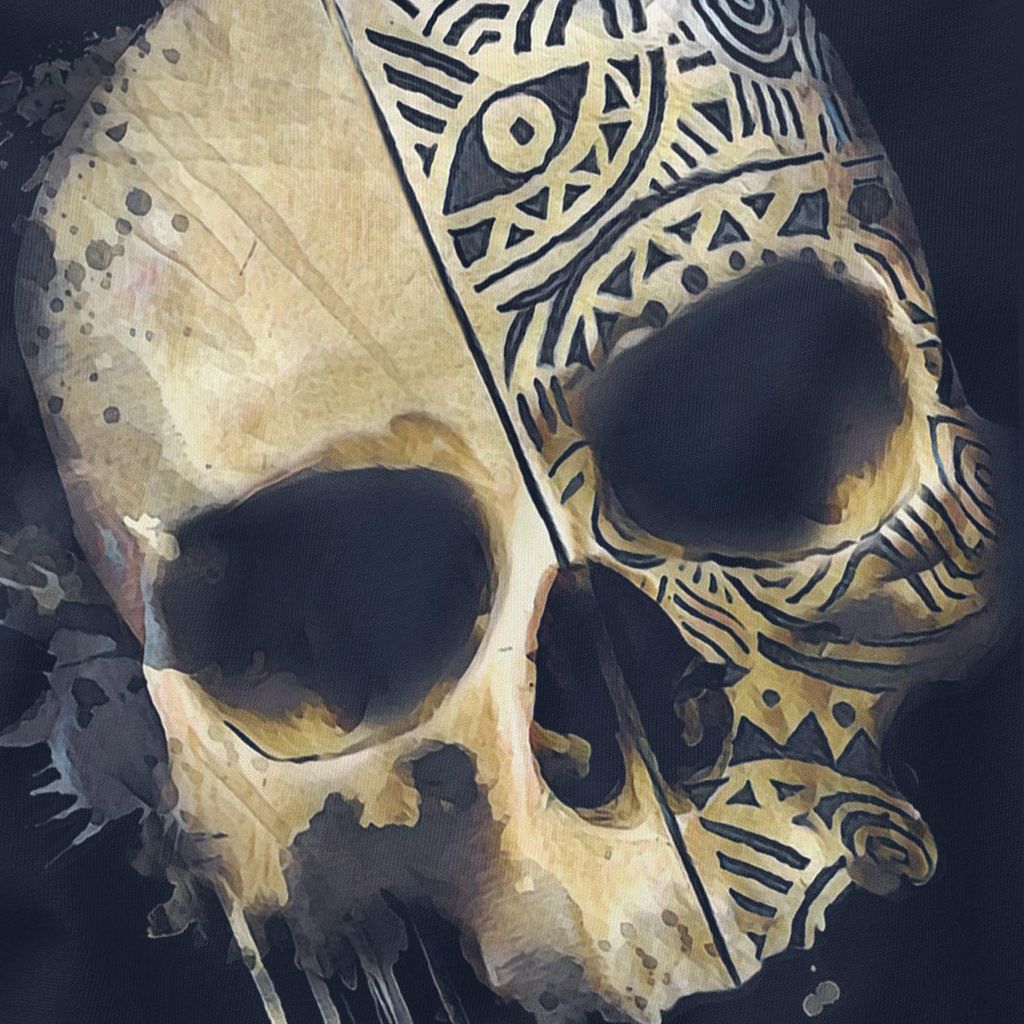 Herren T-Shirt Bedruckt Totenkopf Totenschädel Skull Tattoo Tribal Print Aufdruck Fashion Streetstyle Neverless navy S