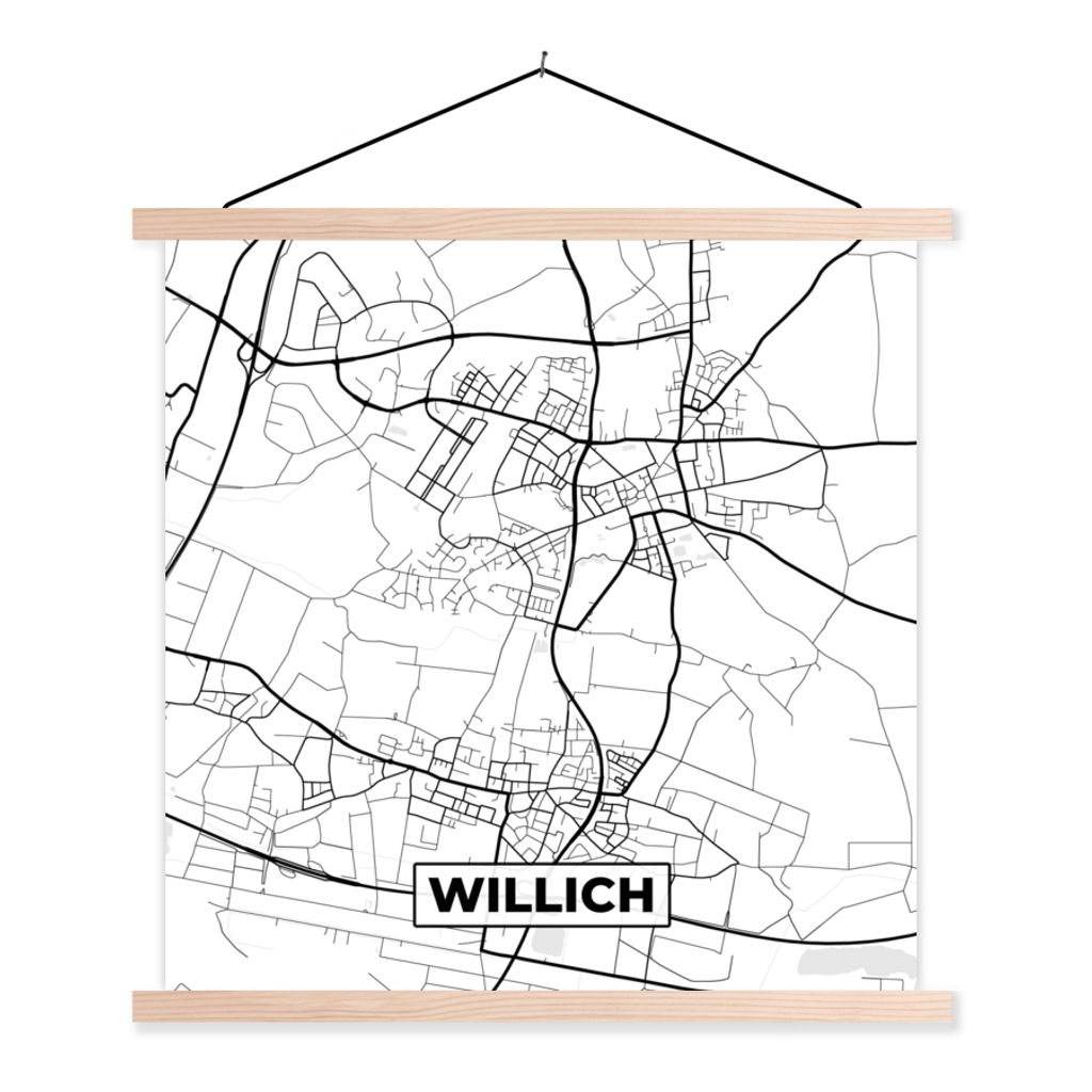 MuchoWow Textilposter Willich - Karte - Stadtplan 40x40 cm mit holzfarbenen Rahmen - Posterleiste
