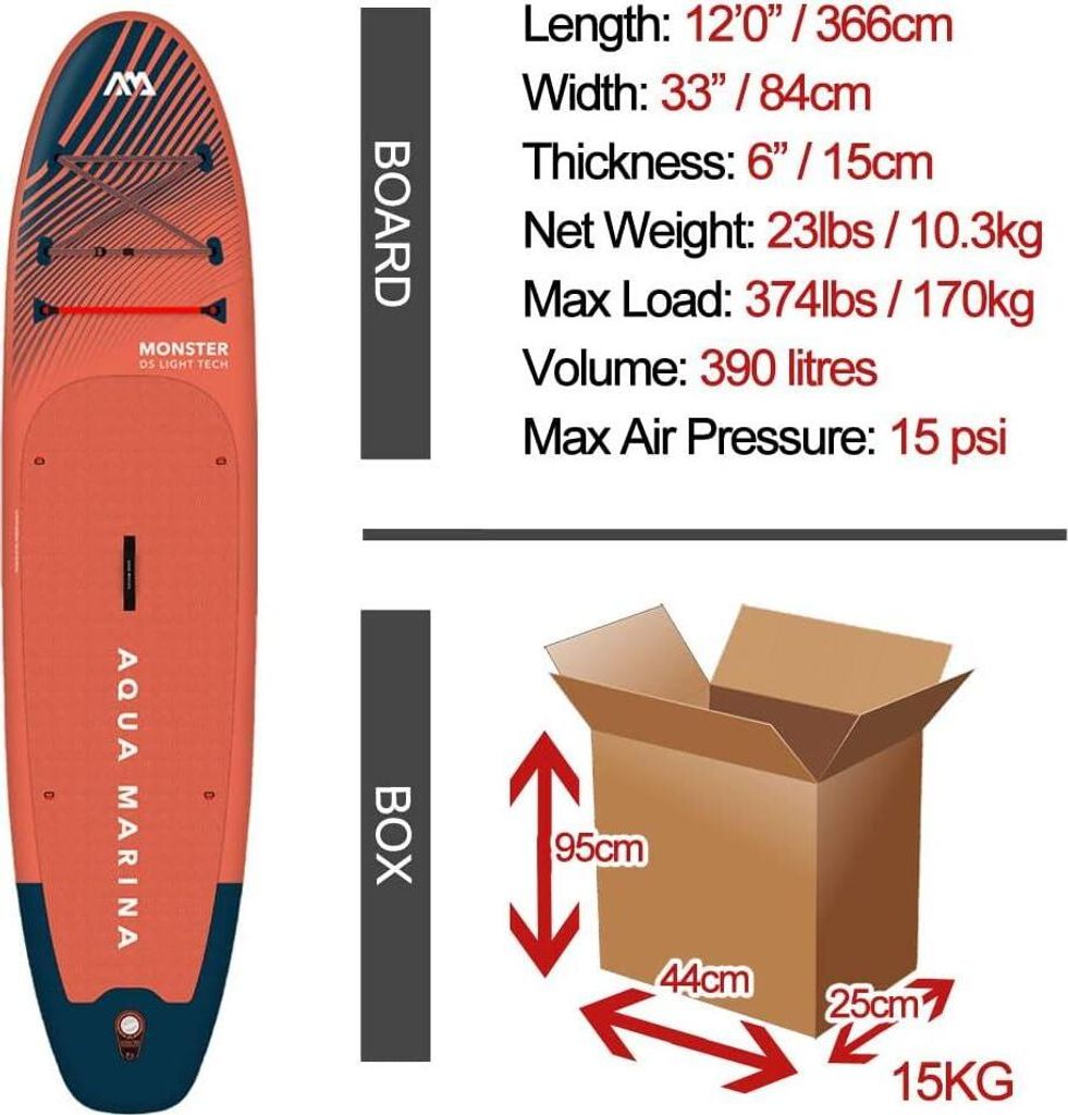AQUA MARINA MONSTER 12'0" iSUP Board Set aufblasbar Stand Produktbild 10