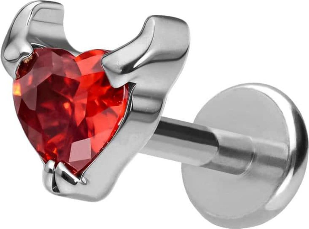 Ohrpiercing, Nasenpiercing Titan Labret mit Push Fit TEUFELSHERZ Silber Stablänge: 6mm | Stabstärke: 1mm