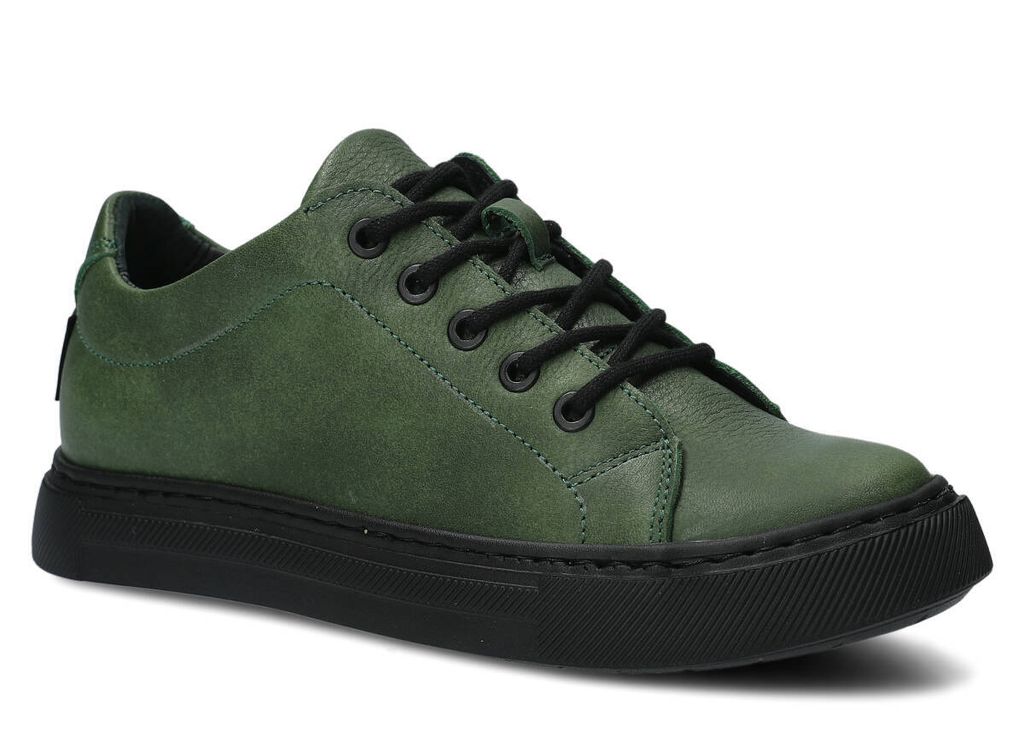 NAGABA Sneaker Damen Halbschuhe Echtleder Sportschuhe Schnürschuhe Grün, 38