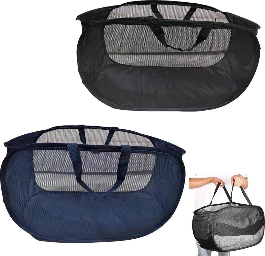2 Stück faltbare Wäschekorb mit Griff - Großer Wäschekorb - Aufbewahrungskorb - Mesh Aufbewahrungskorb für Kinderzimmer, Camping und Reisen