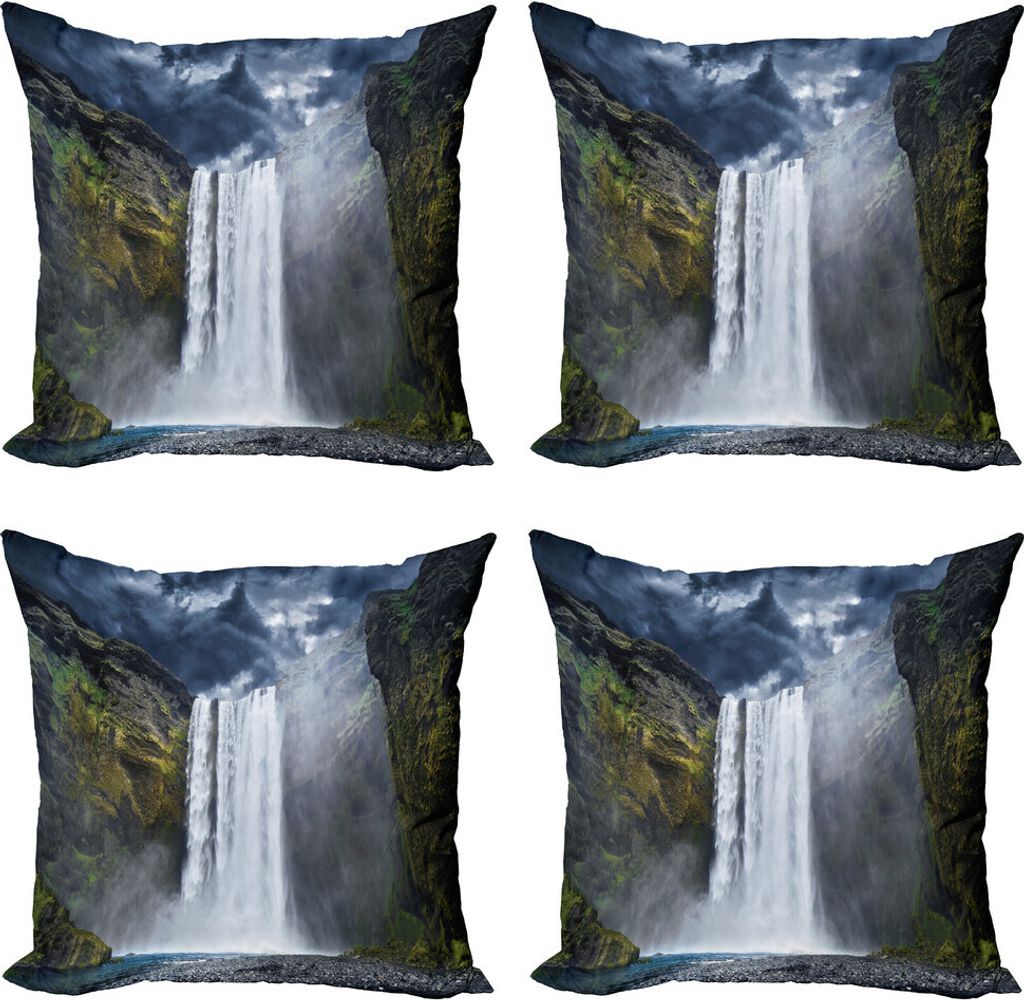 ABAKUHAUS Wasserfall Kissenbezug Set (4 Stück), Amerika Cliffs Szene, Moderner Doppelseitiger Digitaldruck, 45 cm x 45 cm, Grün, Blau, Weiß