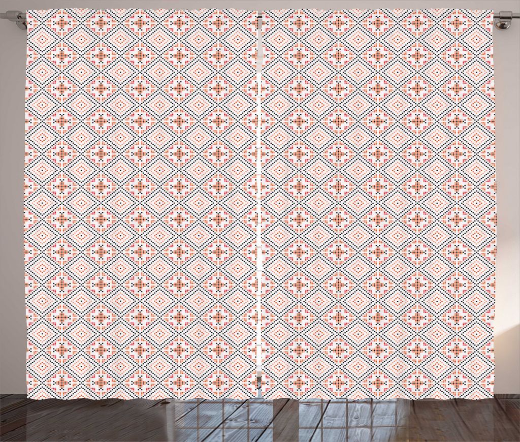 ABAKUHAUS Geometrisch Rustikaler Gardine, Quadrate und Rauten, Schlafzimmer Kräuselband Vorhang mit Schlaufen und Haken, 280 x 245 cm, Mehrfarbig