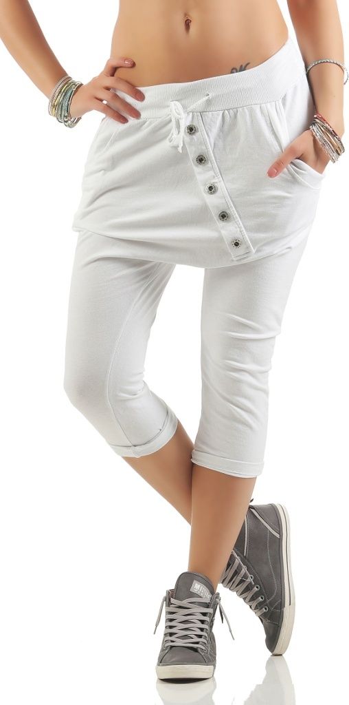 168 Mississhop Damen Capri Hose Bermuda Caprihose Sommerhose pants 3/4 mit Gummibund Weiß