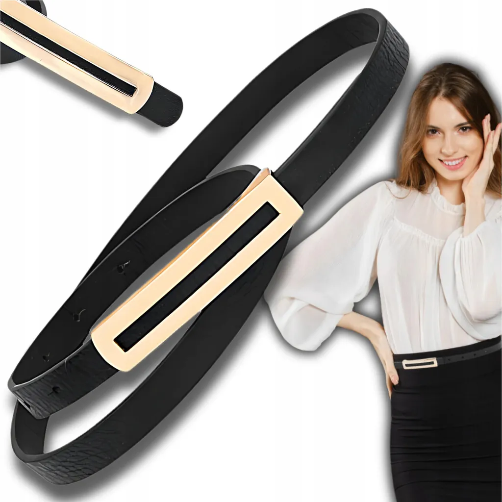 Cintura Slim Donna EDIBAZZAR Pelle Nera Fibbia Oro - Must Have