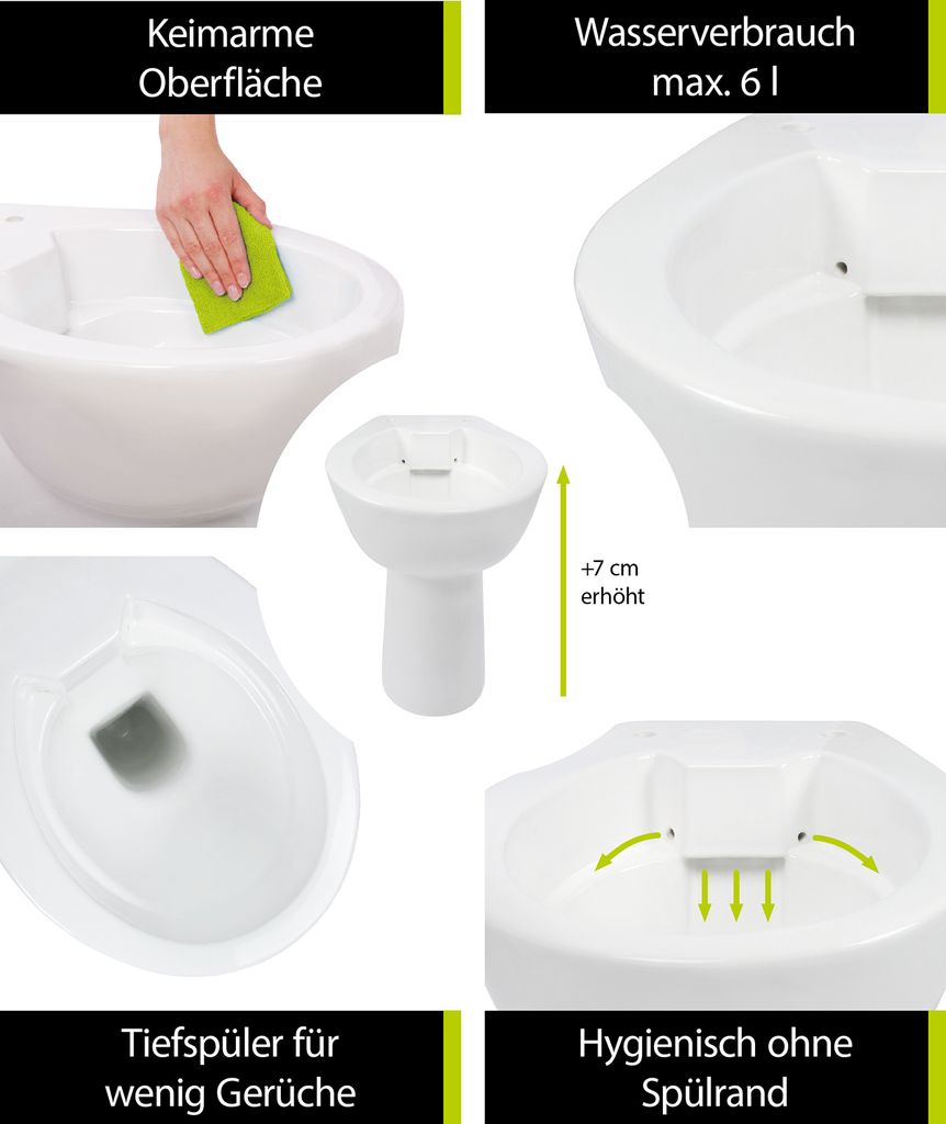 aquaSu® Spülrandloses Stand-WC | +7 cm Igeno
