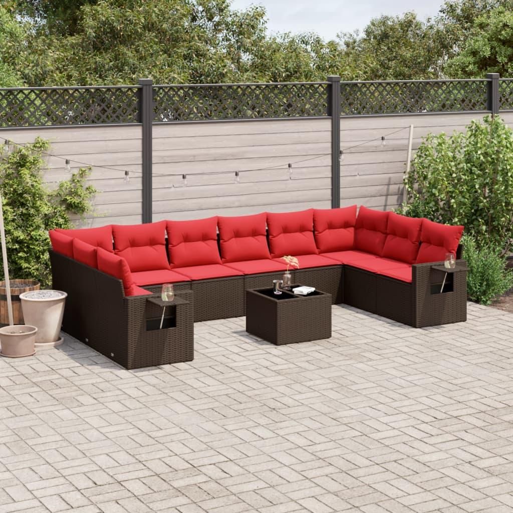Maison Exclusive - 11-teiliges Gartensofa-Set mit Kissen, braun, Polyrattan