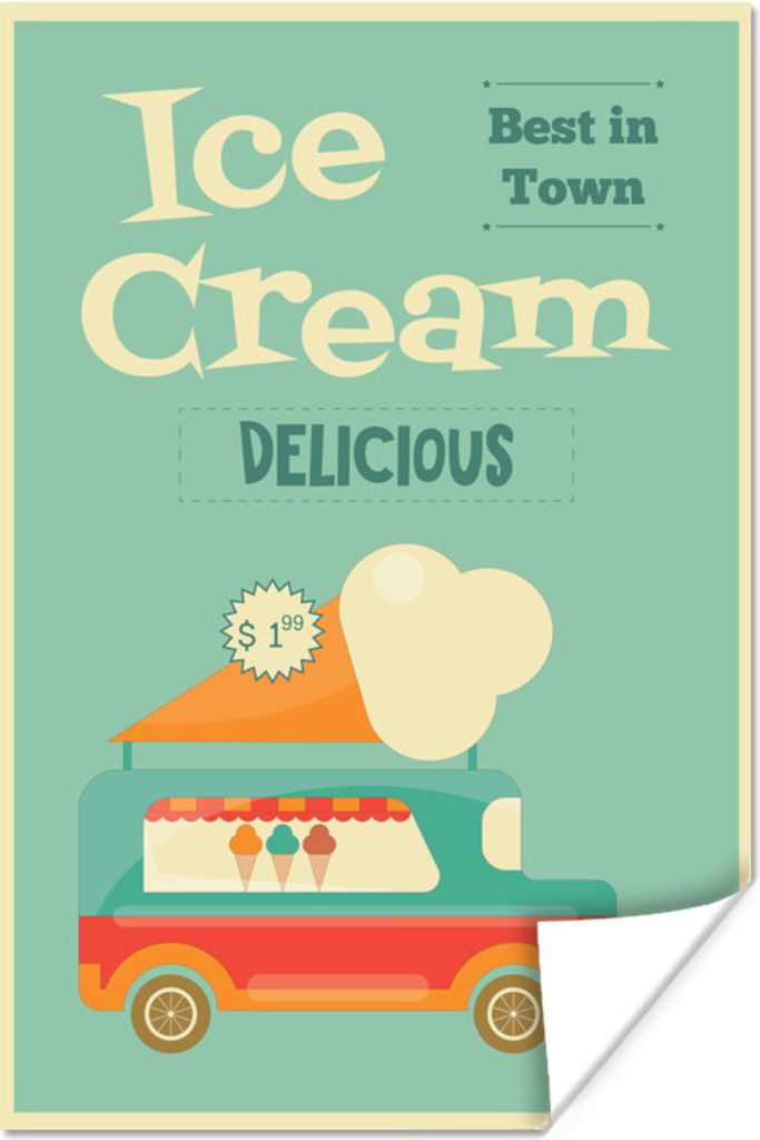 MuchoWow Poster Plakat mit Eiswagen und Zitat ''Eis köstlich beste in der Stadt''. 80x120 cm - Papierdruck