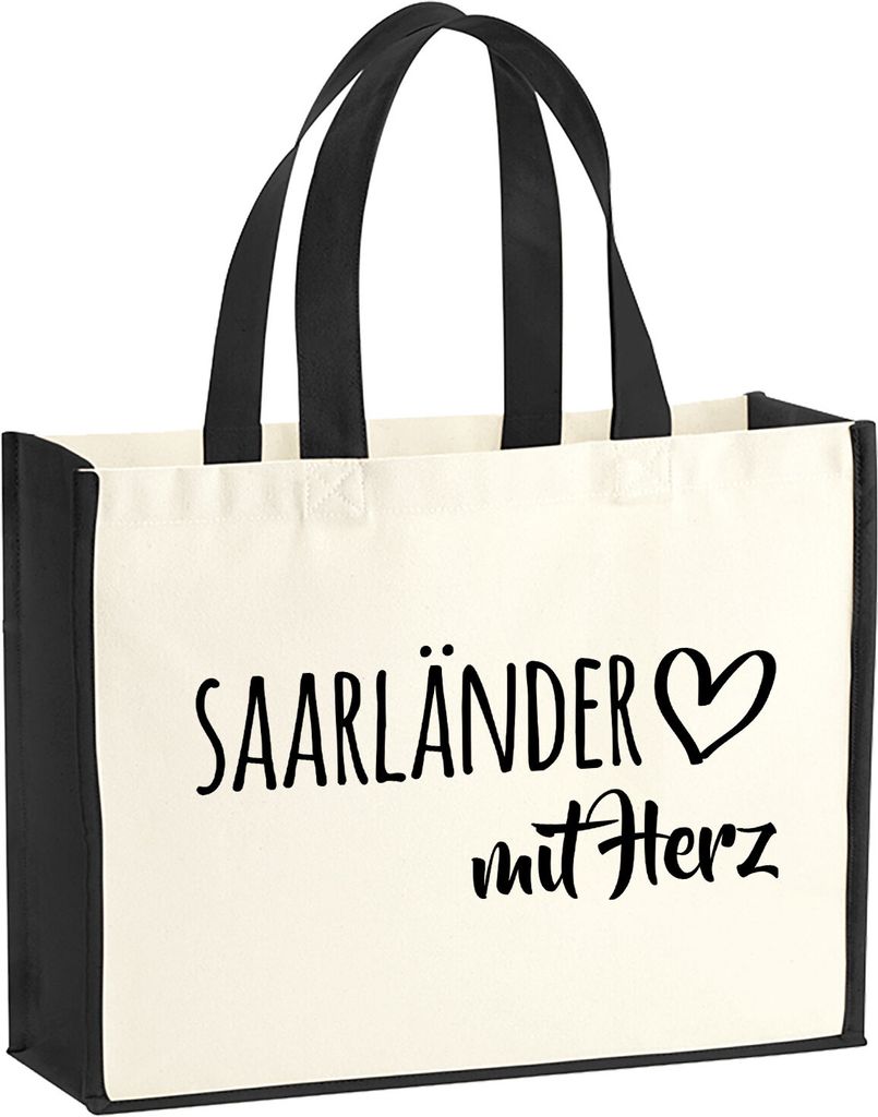 Huuraa Jutetasche Saarländer mit Herz 21 Liter Black Jute und Baumwolle Einkaufstasche Geschenkidee