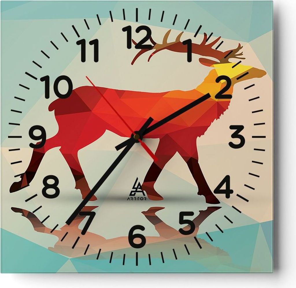 Wanduhr - Quadrat - Glasuhr - Hirsch Illustration modern Grafik - 40x40cm - Schleichendes Uhrwerk - Lautlos - zum Aufhängen bereit - Dekoration Mo...