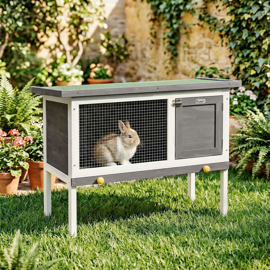 Clapier surélevé en bois de pin, clapier avec toit en Image du produit 