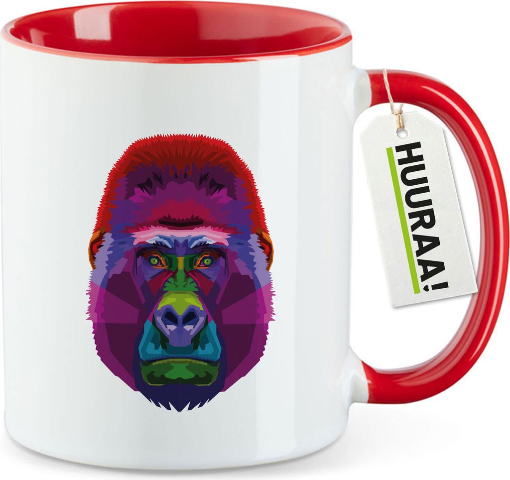 Huuraa Kaffeetasse Gorilla Colorful 330ml Rot Keramik Kaffeebecher Geschenkidee