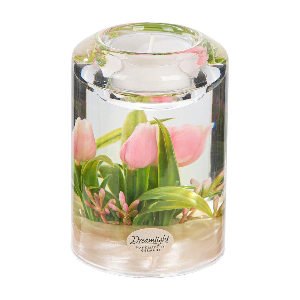 Gilde Dreamlight, Teelichtleuchter, Candela Classic, "Tulip Pink", Glas, rosa, VE 4, L. 7 cm, B. 7 cm, H. 10.5 cm 73588