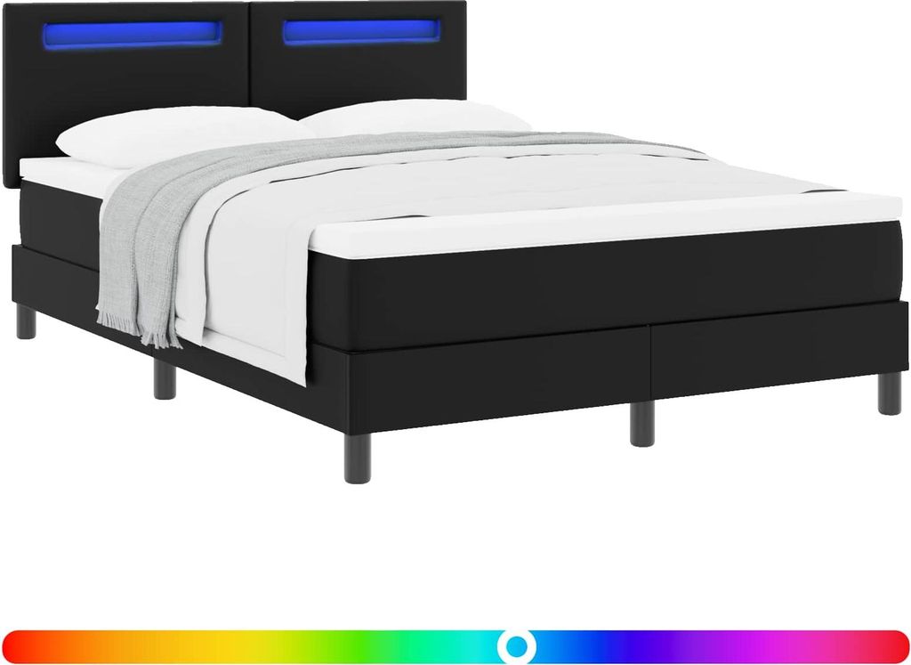 vidaXL Boxspringbett mit Matratze Schwarz 140 x 190 cm Kunstleder
