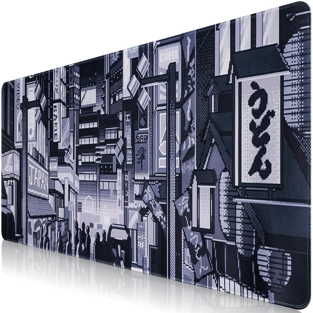 Tapis de souris manga japonais XXL 900x400mm gris en caoutchouc antidérapant