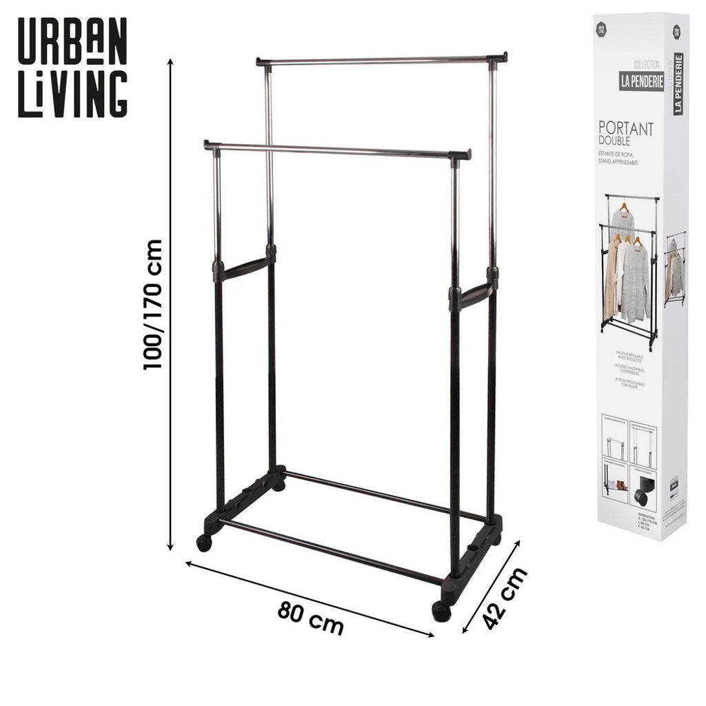 DOCHTMANN Appendiabiti doppio, su ruote 80x42x170 cm Immagine del prodotto 