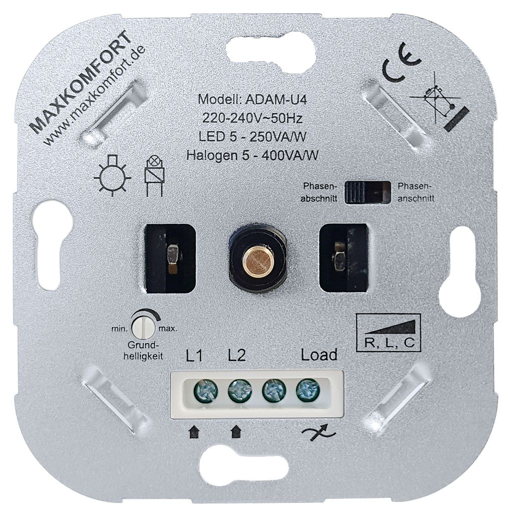 UNIVERSAL Dimmer U4 LED 230V Unterputz R,L,C Dreh-dimmer Einsatz geeignet für LED 5-250W und Halogen 5-400W Druck-Wechselschalter Dimm-schalter