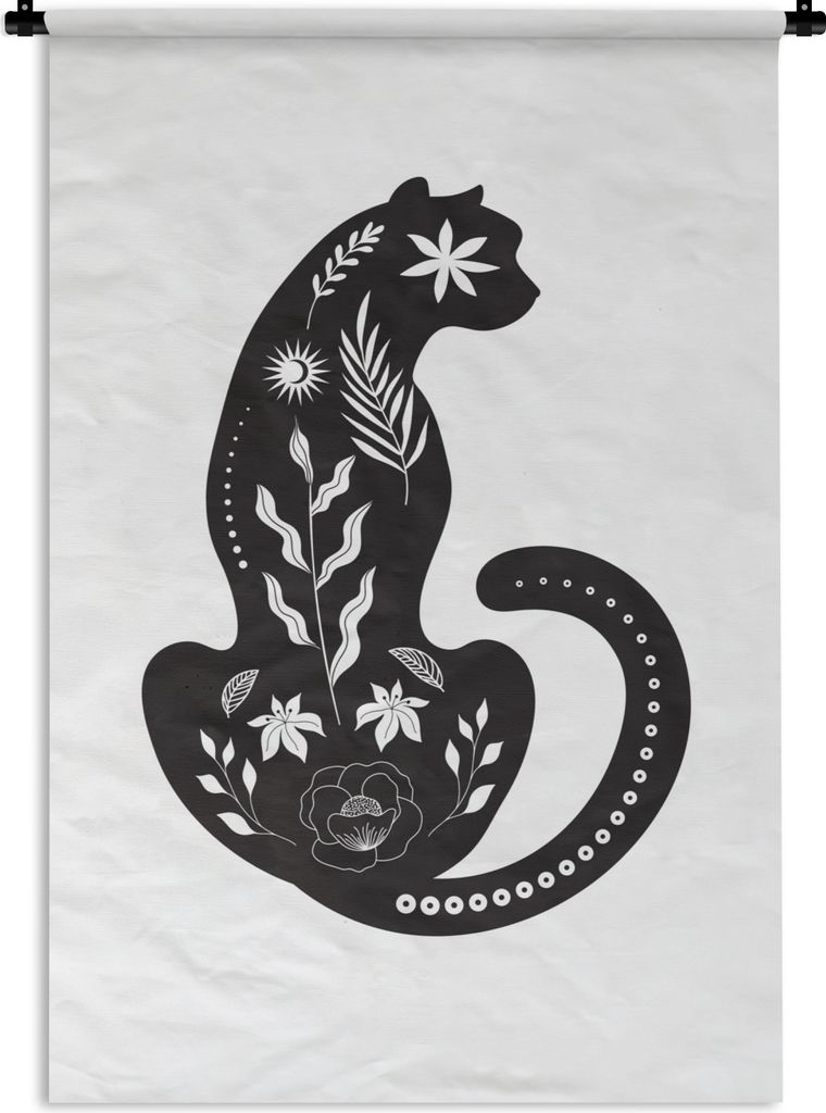 MuchoWow Wandteppich Wandbehang Moderne Kunst eines Panthers auf weißem Hintergrund 60x90 cm Tapisserie Dekoration Wandtuch - Foto-Teppich - Abw...