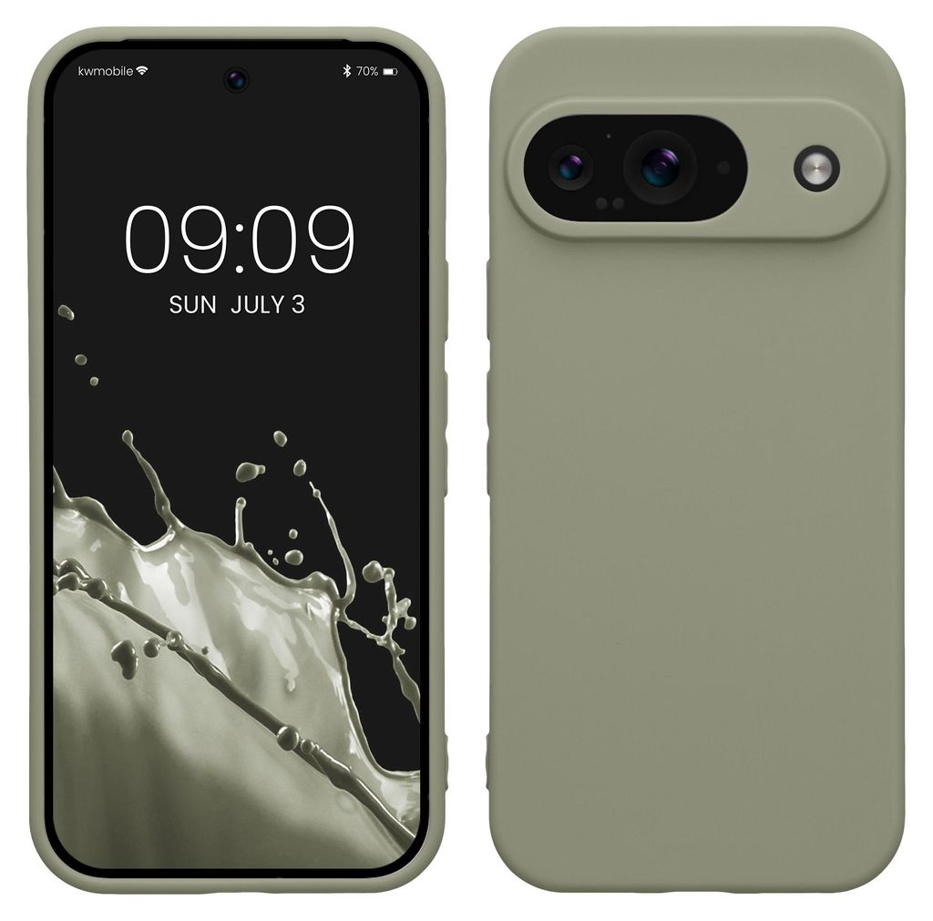 kwmobile Handyhülle für Google Pixel 9 Hülle - weiches Handy Silikon Case - Schutzhülle Cover - Graugrün