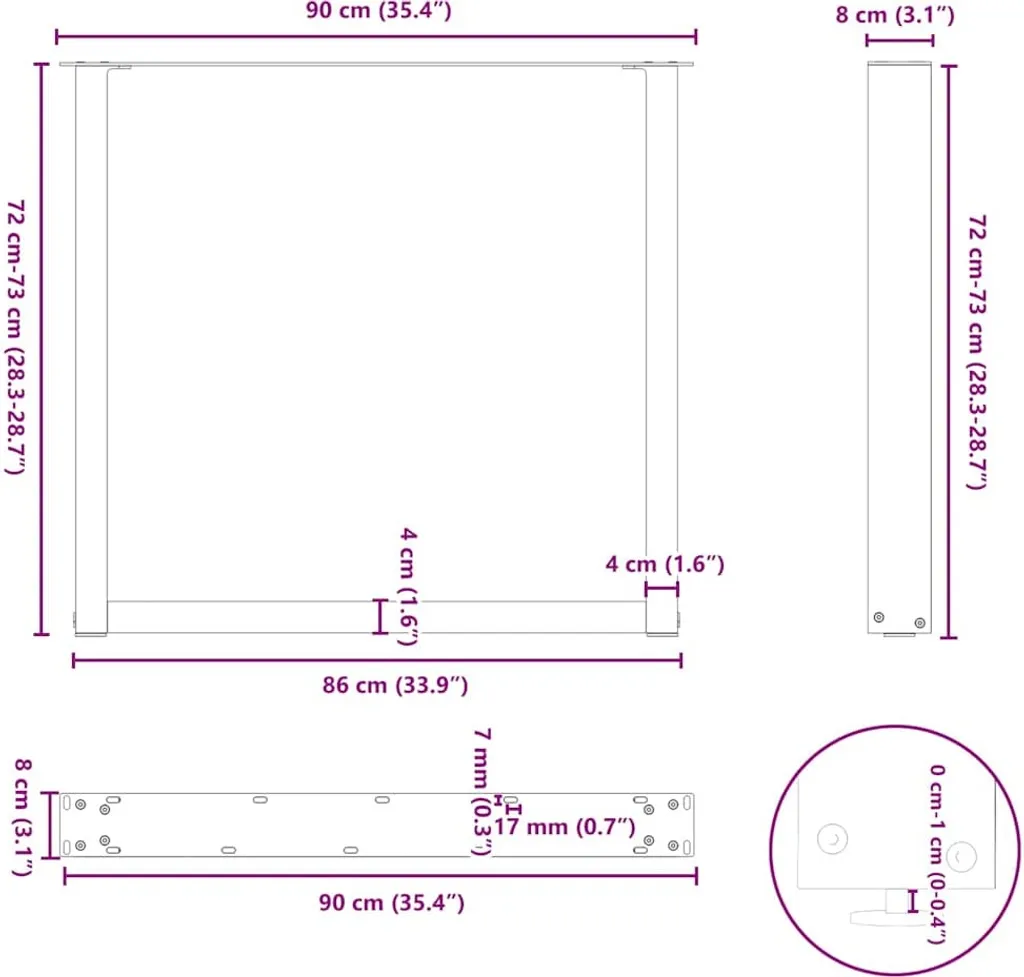 Set 2 Gambe per Tavolo Design a U 90 cm Acciaio Naturale Professionale - 10