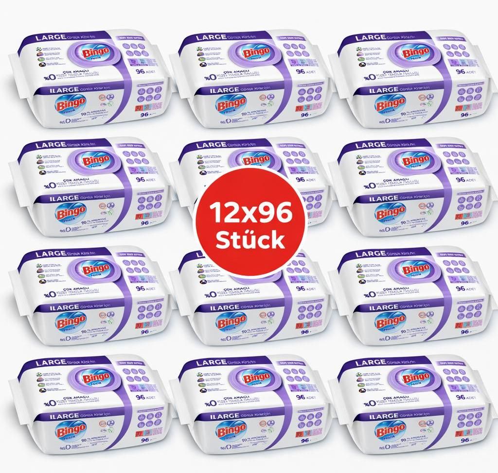 Bingo Feuchttücher Lavendel 12x96 Blatt – Großpackung