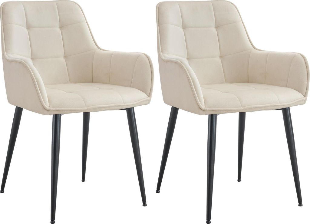 2er Set Esszimmerstuhl BOKEL - Samt Creme 58x62x86 cm | Essstühle Esszimmerstühle Küchenstühle Wohnzimmerstühle