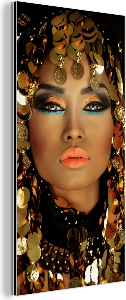 MuchoWow Wanddekoration Metall Metallbild Wandkunst 40x80 cm Frau - Kleopatra - Gold - Schmuck - Make-up - Luxus MuchoWow Aluminium Gemälde - Wand...