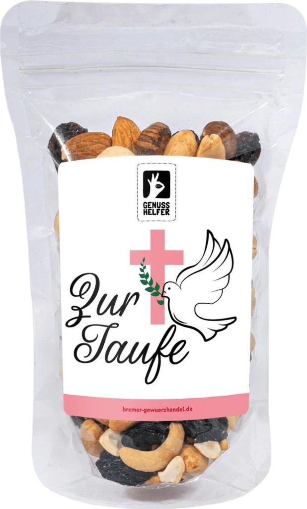 GeNUSSmischung Zur Taufe, rosa, Nussmix, Studentenfutter mit Spruch, 175g