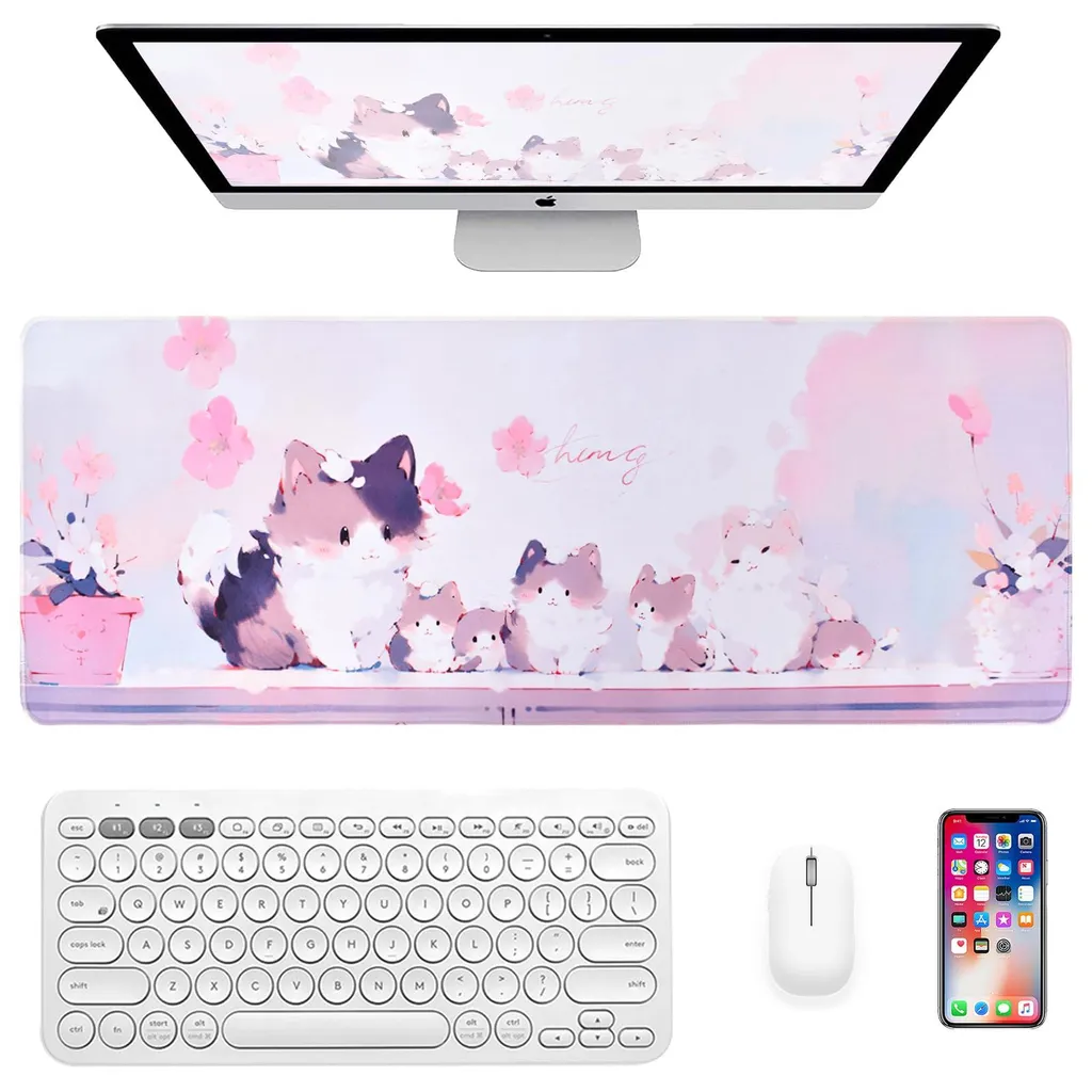 Tapis de souris antidérapant 80cm - Motif Chat Anime - Surface Confort