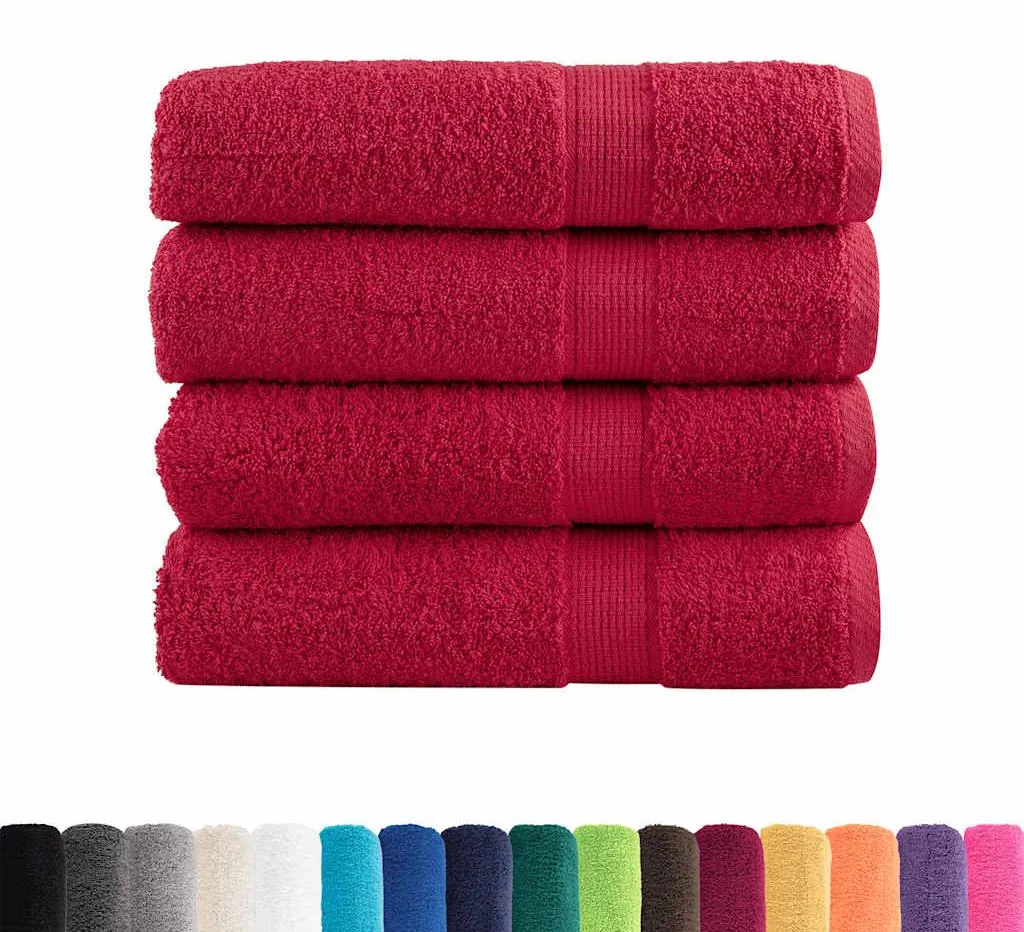 vidaXL SOLUND Lot de 4 Draps de Bain Rouges 100x150 cm Coton 600 g/m²