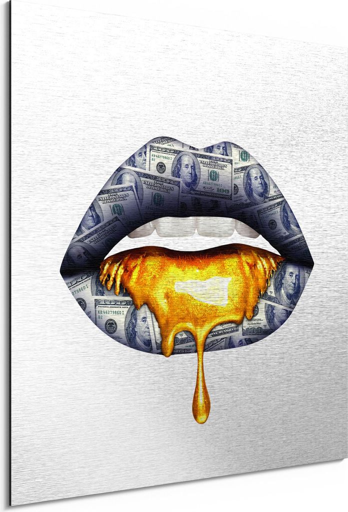 DEQORI Alu-Dibond Bild Silber 50x50 cm ' Lippen' Wandbild Metall dünn Design