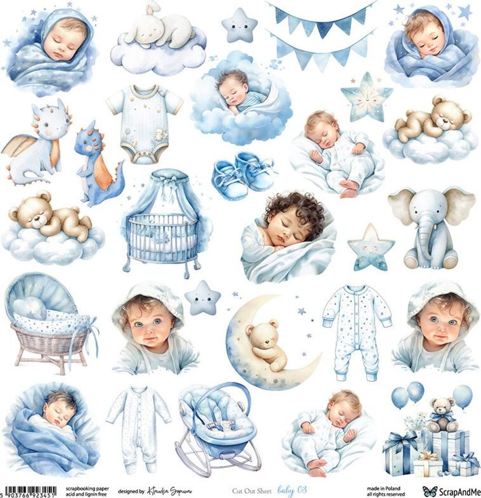 SCRAPandME 30x30cm einseitig Scrapbooking Papier 250g, Baby 03