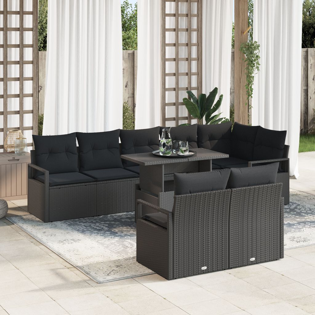 Desgin 9-teiliges Garten Sofa Set mit Kissen Schwarz Poly Rattan - Gartensofas 3348849
