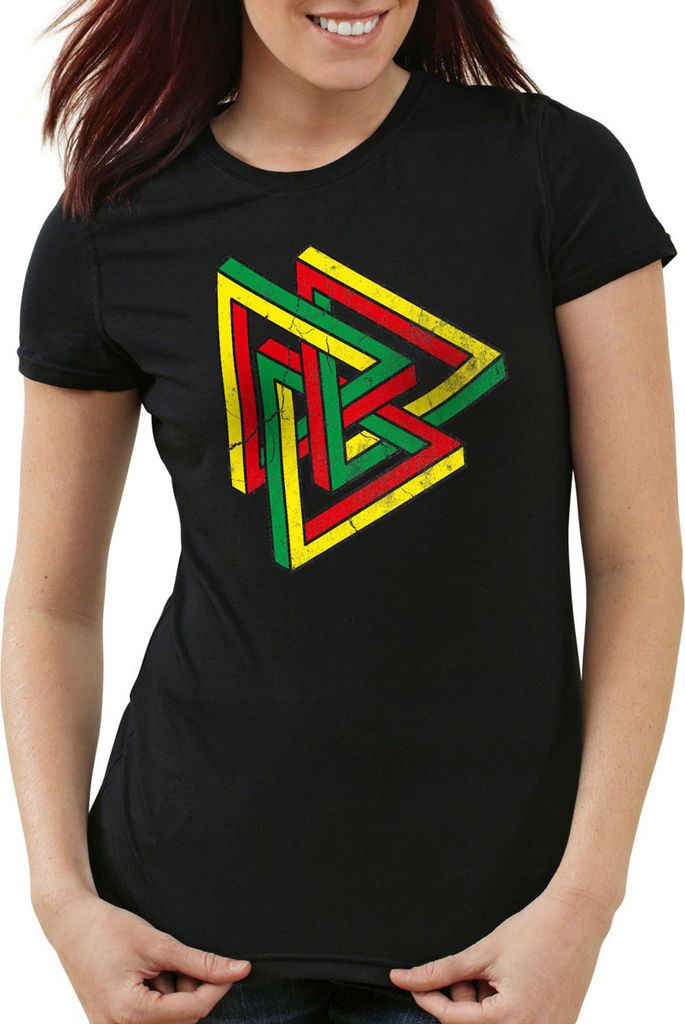 style3 Color Escher Damen T-Shirt, Farbe:Schwarz, Größe:2XL