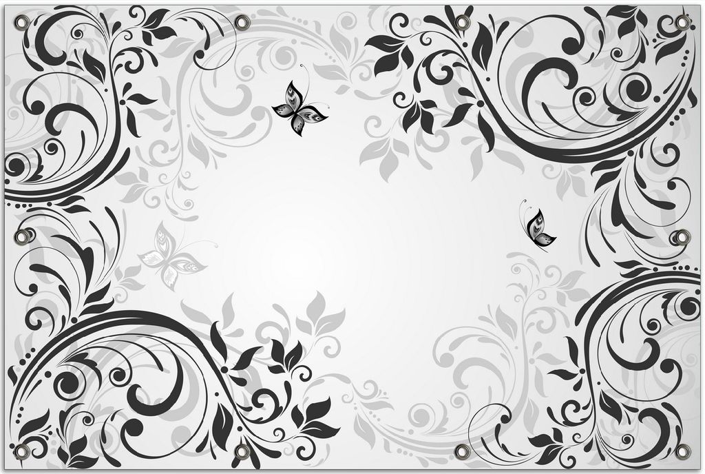 Wallario Outdoor-Poster für Garten oder Balkon, Motiv Schnörkelmuster mit Schmetterlingen, in ca. 80 x 120 cm