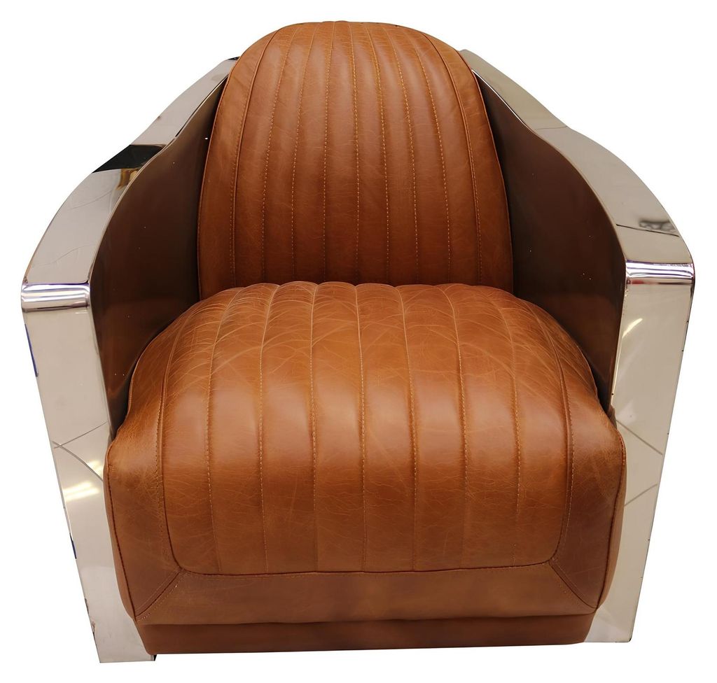 Echtleder Design Vintage Sessel Lounge Möbel Union Jack Aviator Retro Flugzeug