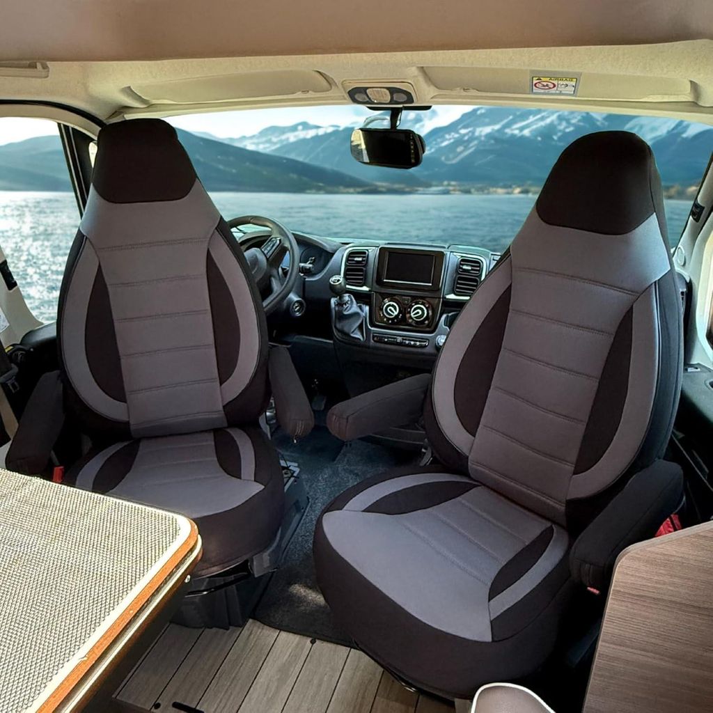 Autositzbezüge für Sitzbezüge für Fiat Ducato Wohnmobil | Mit Armlehnen-Bezügen | CBS | Schwarz/Grau