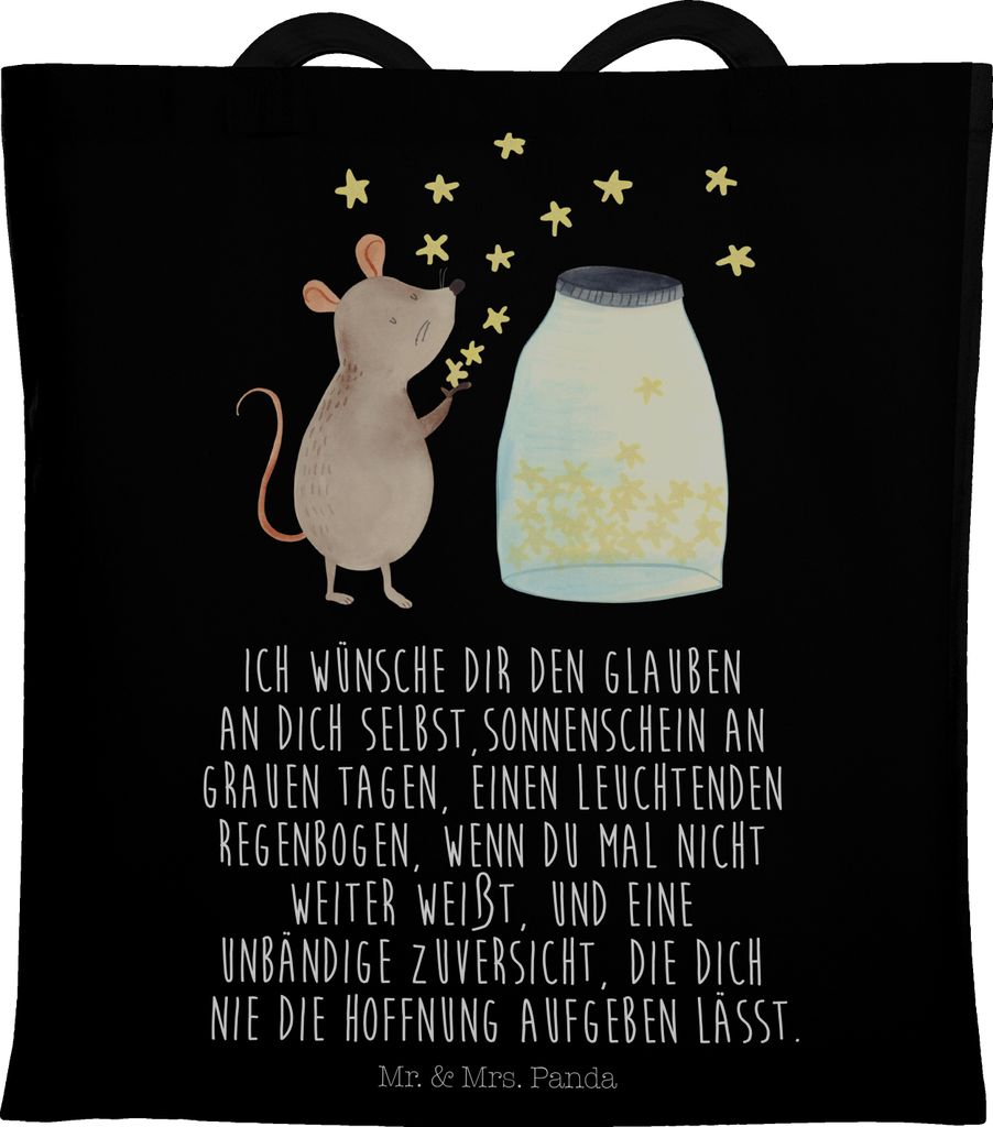 Mr. & Mrs. Panda Jutebeutel Maus Sterne - Schwarz - Geschenk, Tasche, Büchertasche, Lustige Sprüche, Geburtstag, Einkaufstasche, Kindergeburtstag...