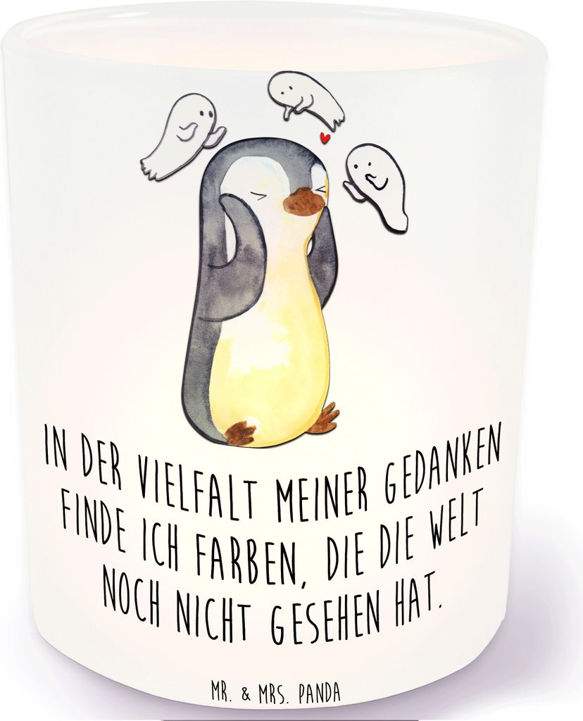 Mr. & Mrs. Panda Outdoor Kerzenhalter Pinguin Schizophrenie - Transparent - Geschenk, Teelichthalter, Windlicht aus Glas, Psychische Erkrankung, Ge...