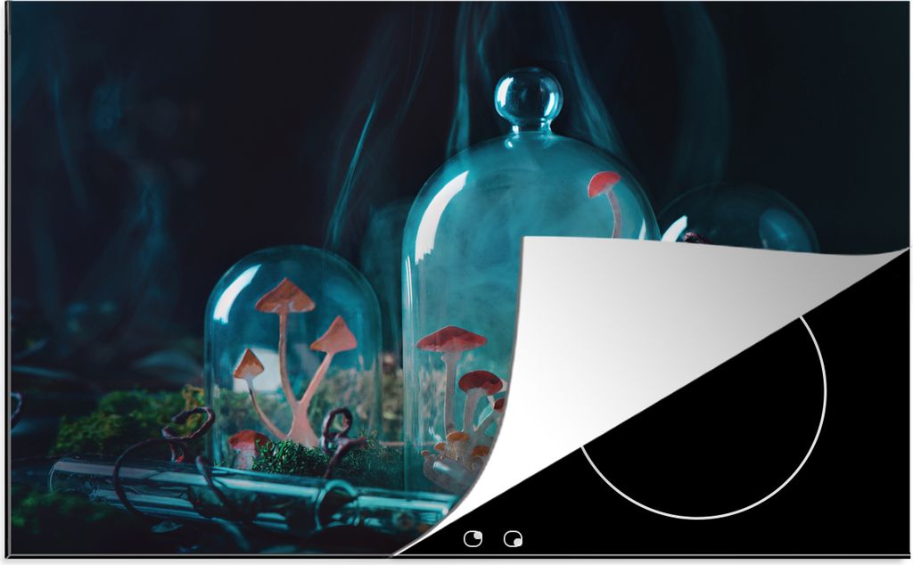 KitchenYeah Herdabdeckplatte Pilze in der Kuppel , 81x52cm, Küche Deko, Glaskeramikfeld Herdabdeckung, Abdeckplatte fùr Kochfeld