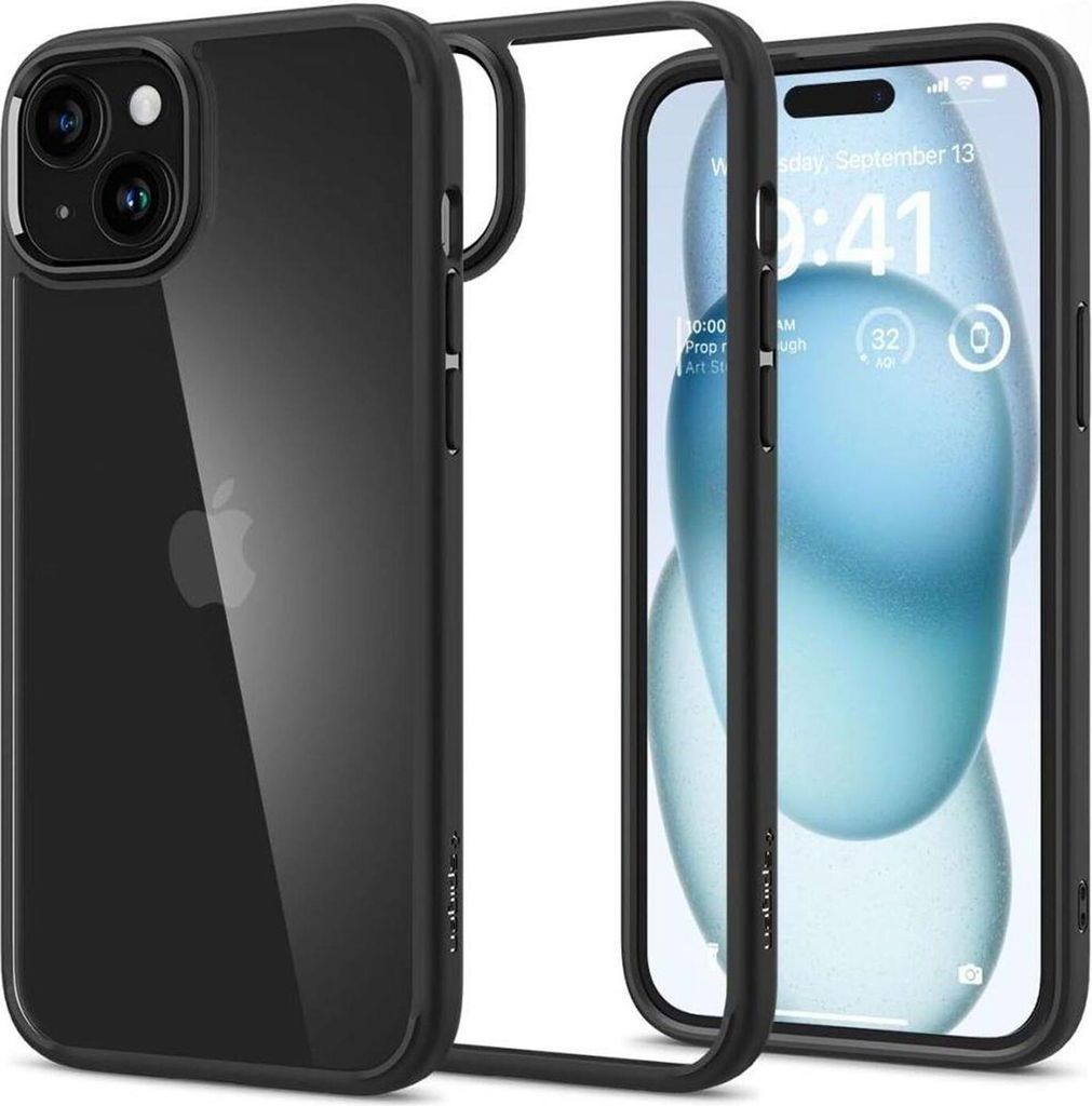 Spigen Ultra Hybrid Silikon Schutzhülle für iPhone 15 Plus TPU Case Schutz Cover Premium Hülle in Schwarz