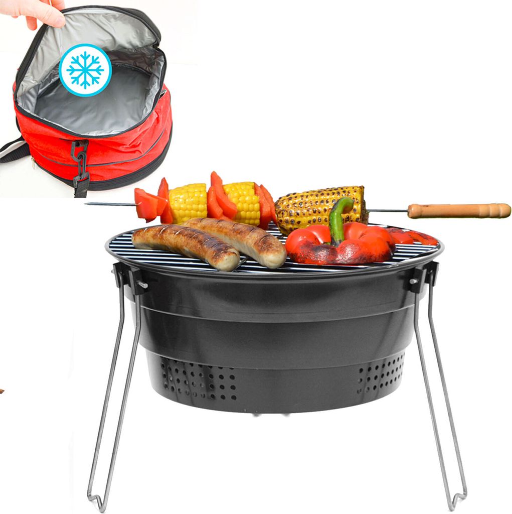 Faltbarer BBQ Grill mit Kühltasche - Ø 28cm Holzkohlegrill Produktbild 