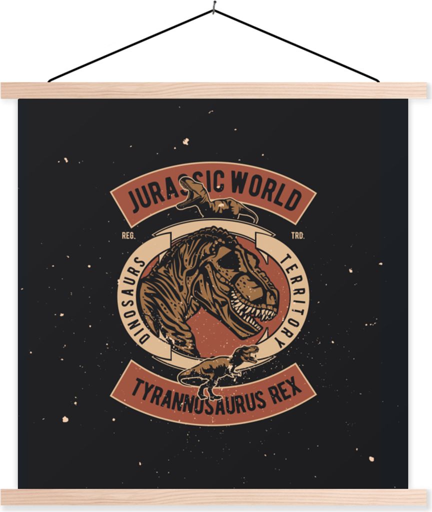 MuchoWow Textilposter Jurassische Welt - Dinosaurier - Vintage 120x120 cm mit holzfarbenen Rahmen - Textil-Poster