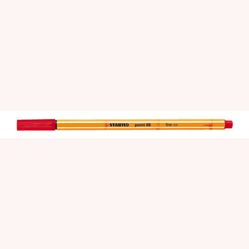 A single red Stabilo Point 88 pen on a white background.