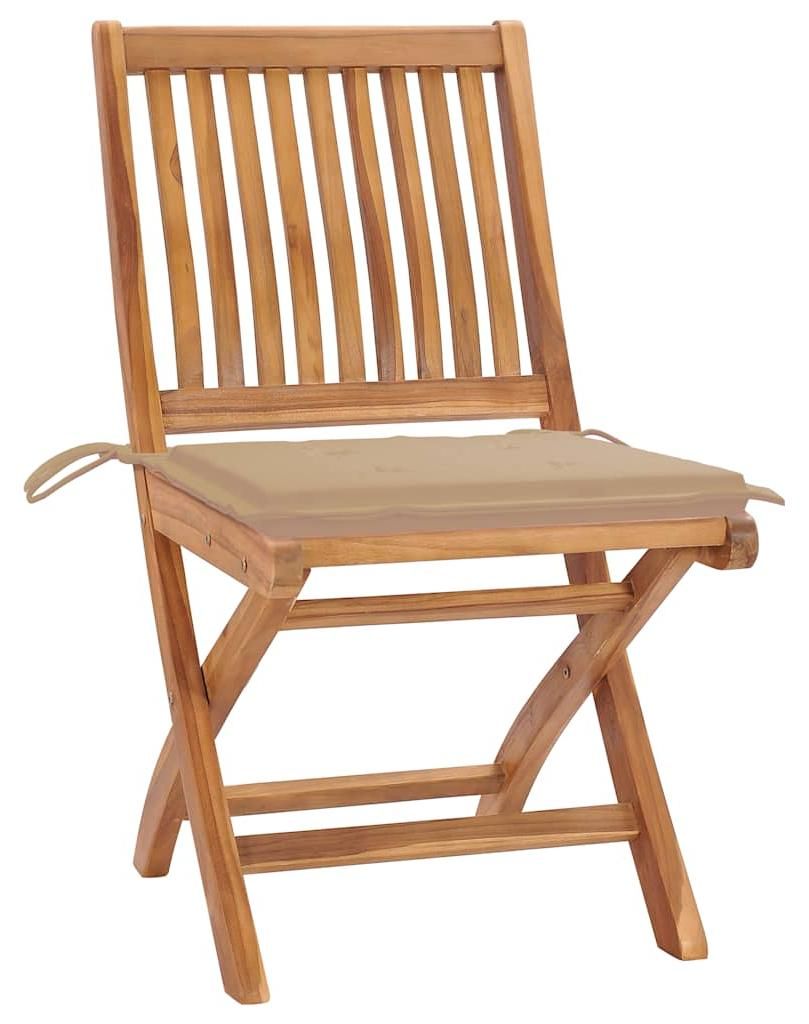 vidaXL Gartenstühle 2 Stk. mit Beige Kissen Teak Massivholz