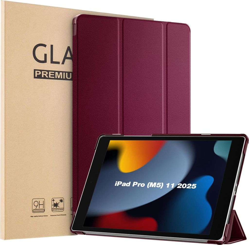 Schutzhülle + 2x 9H Display Glas für Apple iPad Pro 8. Gen (M5) 2025 11 Zoll Cover Case Schutz Tablet Farbe: Weinrot