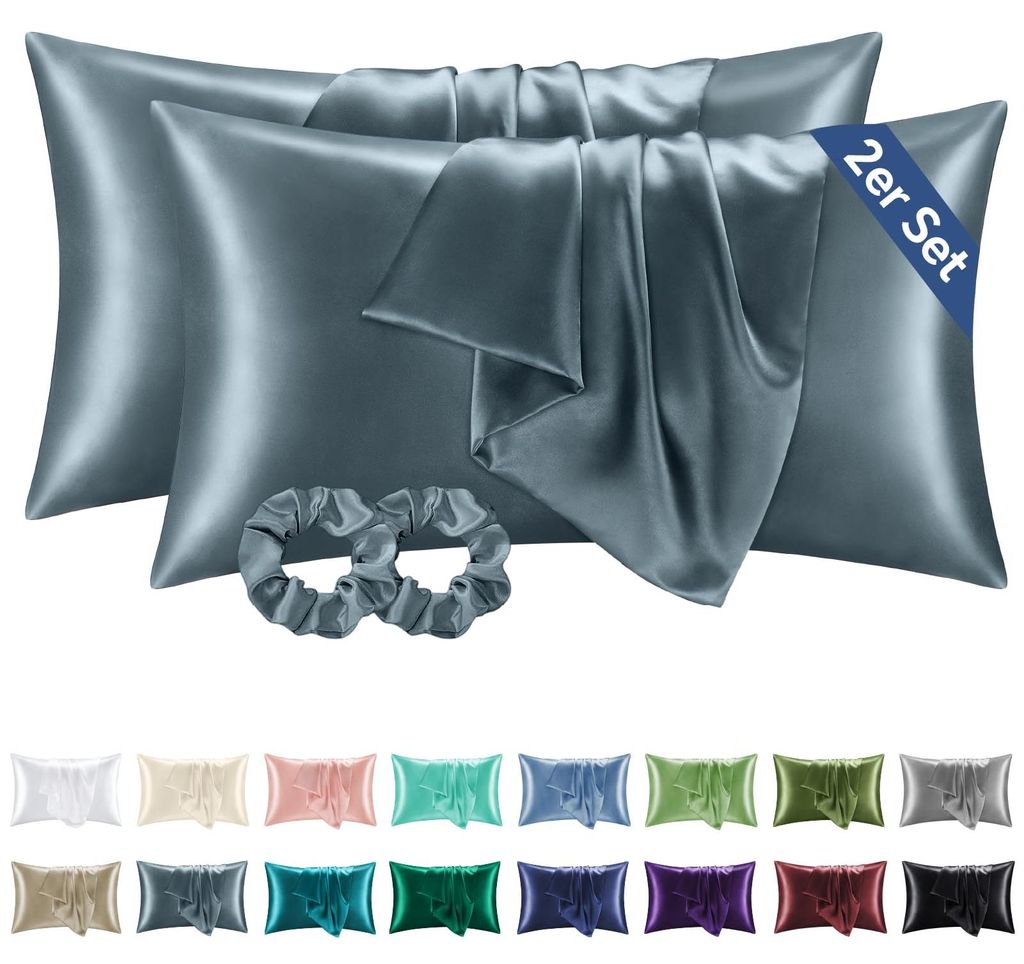 Satin-Kissenbezug 40 x 80 cm silbergrau - Set mit 2 Produktbild 