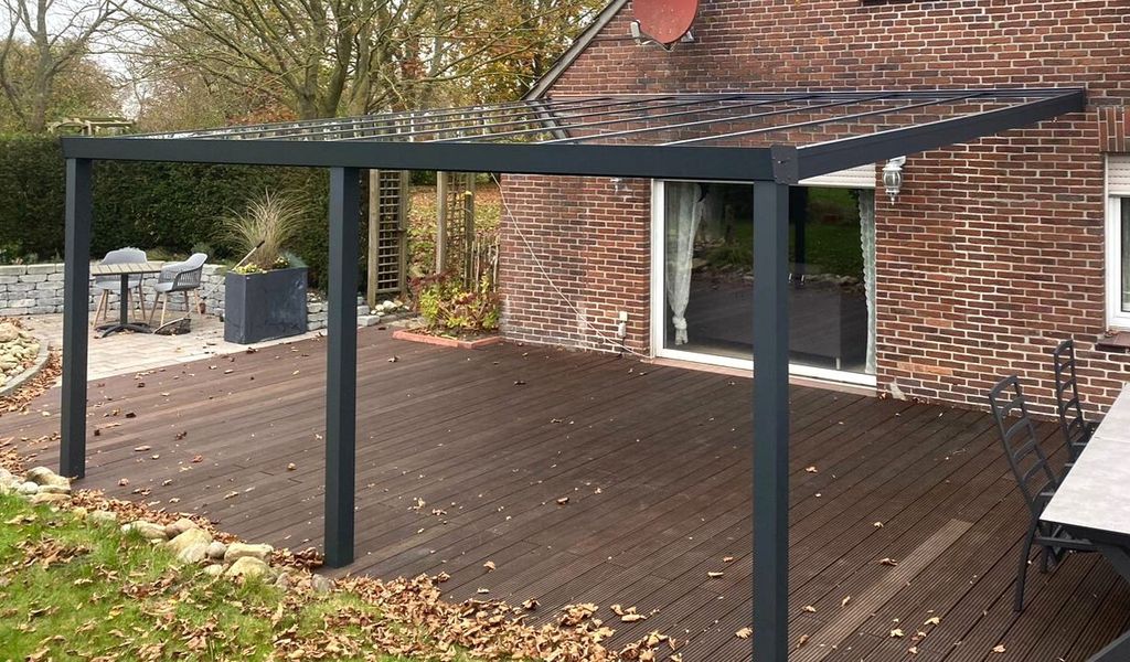 506 x 350cm Aluminium Terrassenüberdachung Salzburg Anthrazit mit Glas Klar